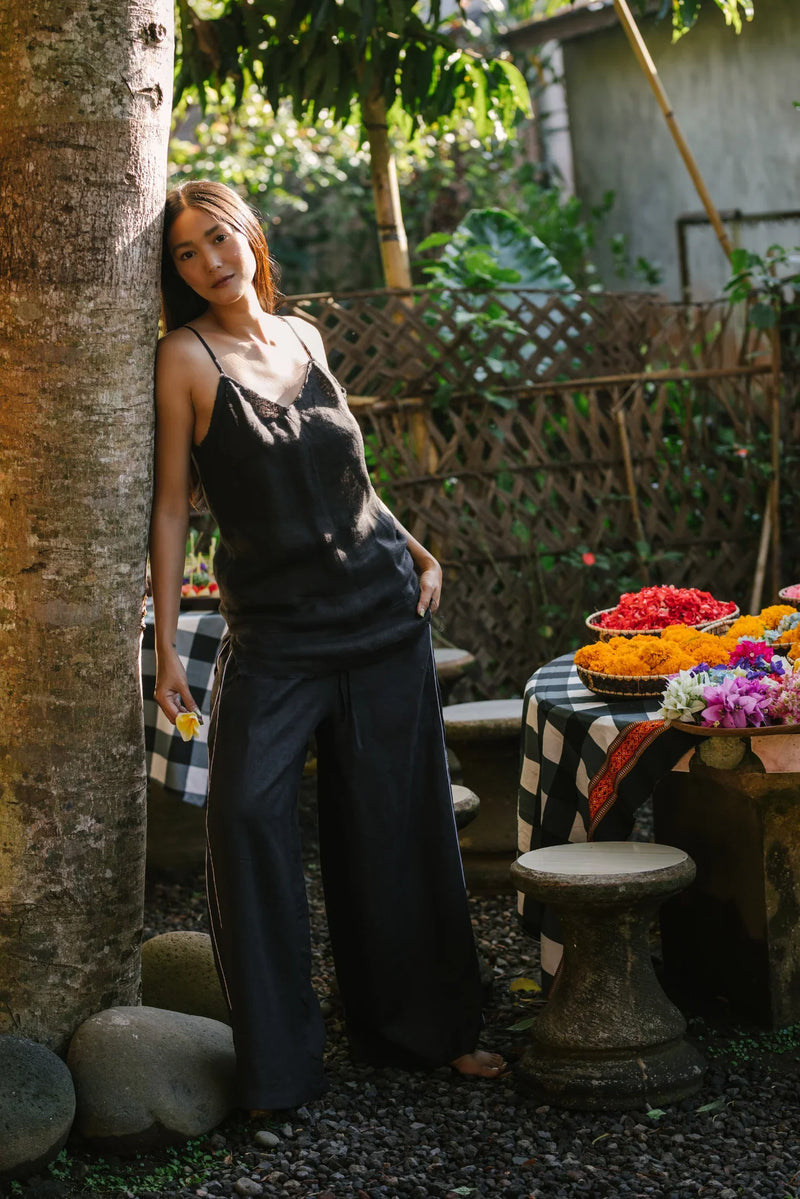 YOI REFINED CAMISOLE TOP SET linen Buy YOI REFINED CAMISOLE TOP SET from C&W | Co-Ord Sets for Women by Ituvana in black color for women in Singapore