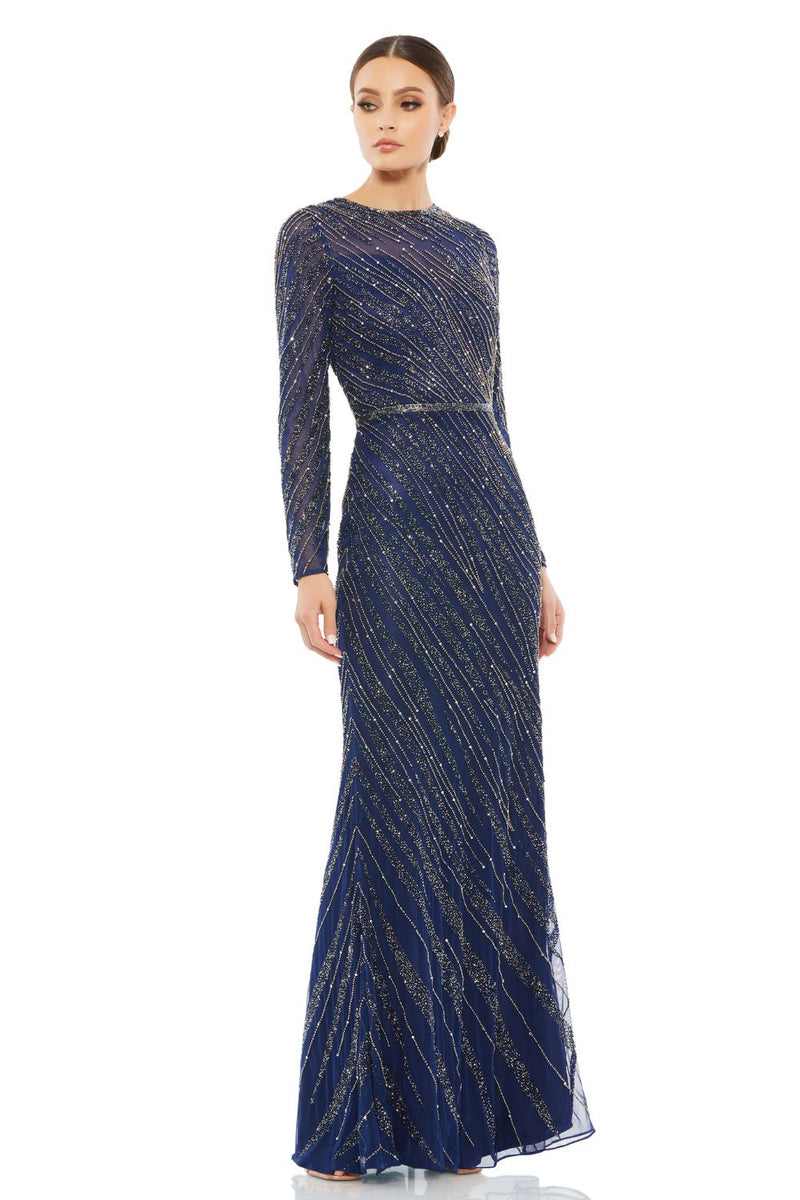 5240-Long Sleeve Beaded Column Gown (midnight) by Mac Duggal for women in Singapore