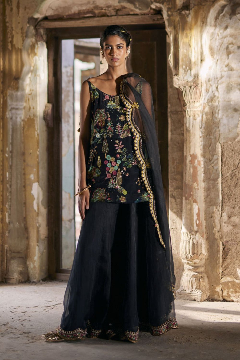 Nadira Black Sharara Set by Rajiramniq in black color for women in Singapore