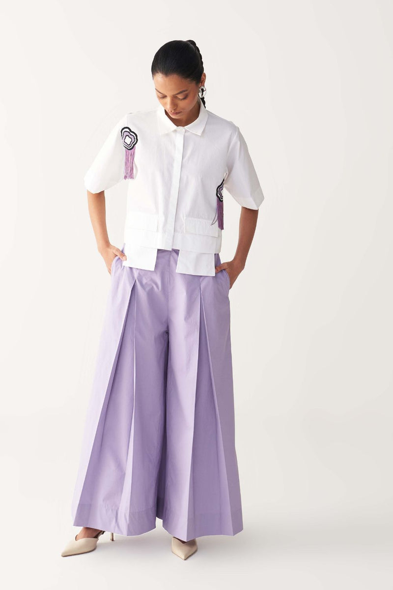 BEADED CROP FRINGE TOP CO-ORD-LAVENDER poplin by THREE for women in Singapore