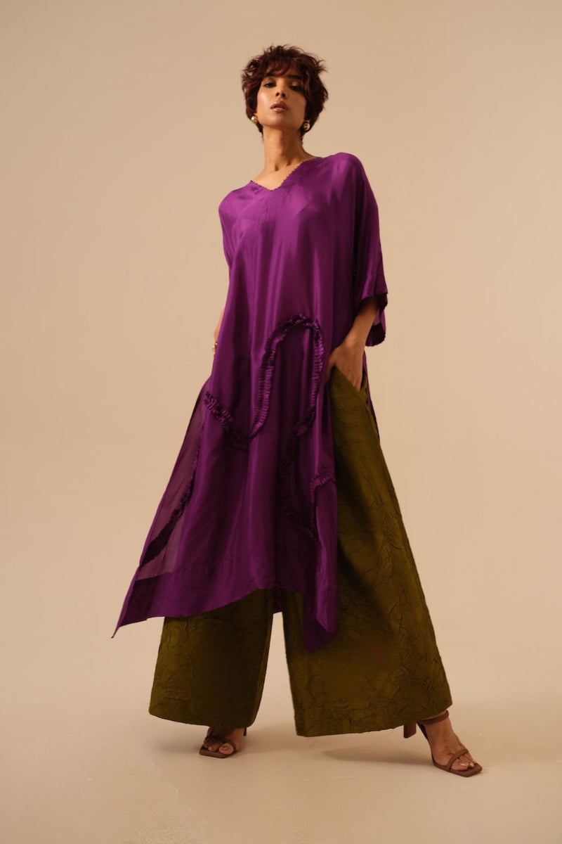 Flamingo Tunic-Aubergine upada silk kaftans and tunics by Stoique in purple for women in Singapore