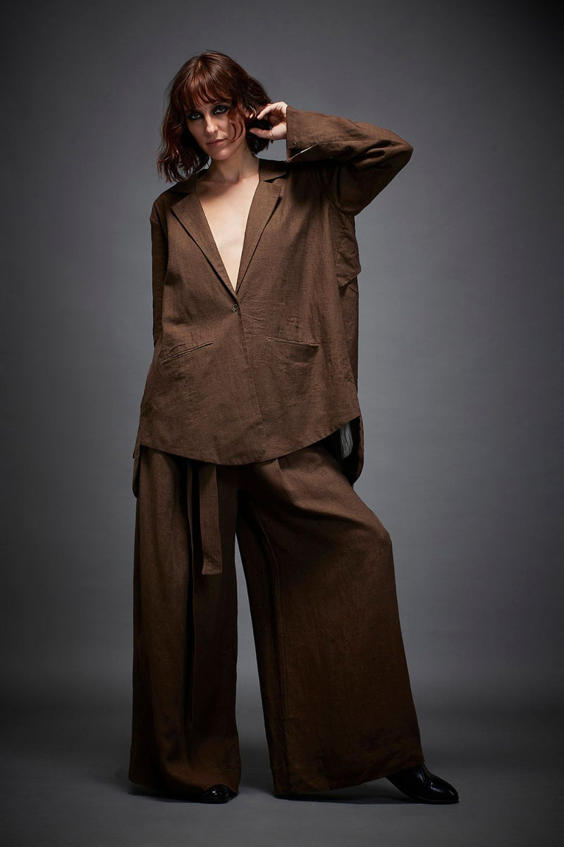 JOAN JACKET linen by Chola in brown color for women in Singapore
