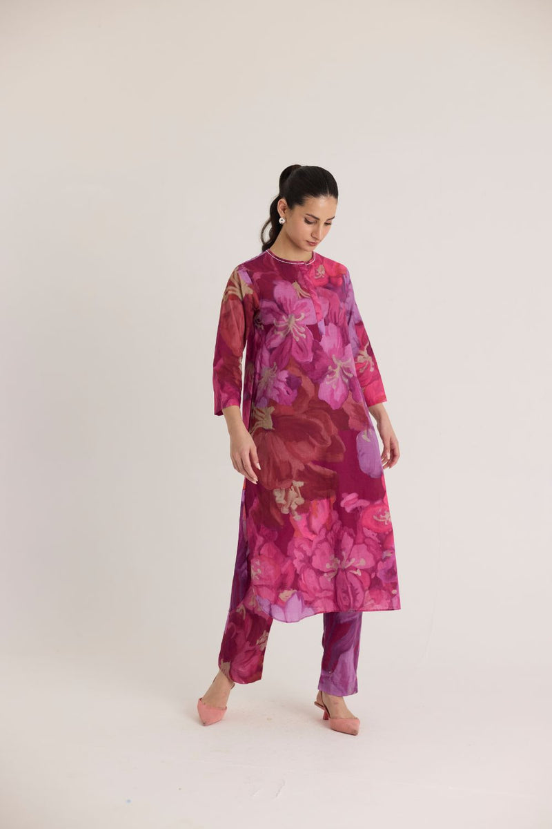 VIOLET GIA STYLE KURTA SET cotton by Yam in pink color for women in Singapore
