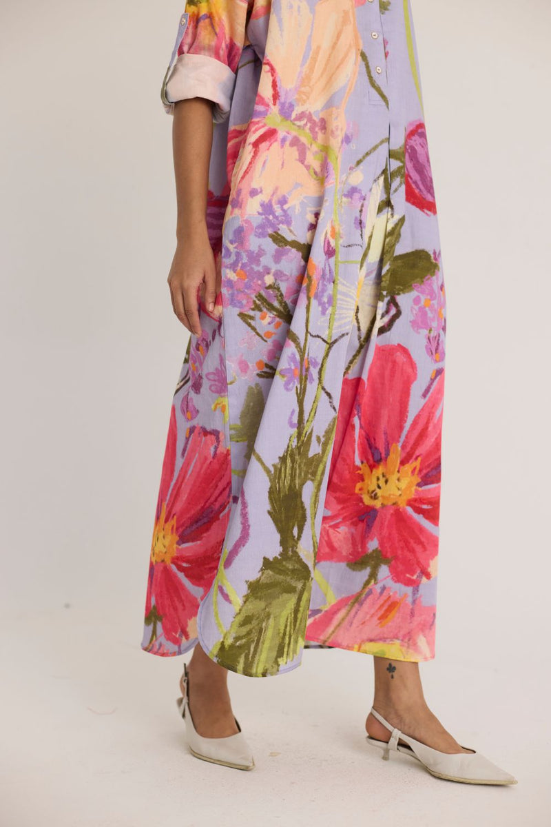 DOLLY PURPLE SHIRT DRESS satin by Yam in multi color for women in Singapore