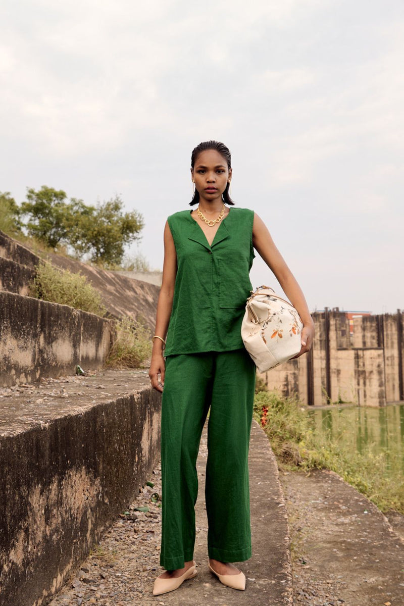 Pine co-ord set linen by Khara Kapas in green for women in Singapore