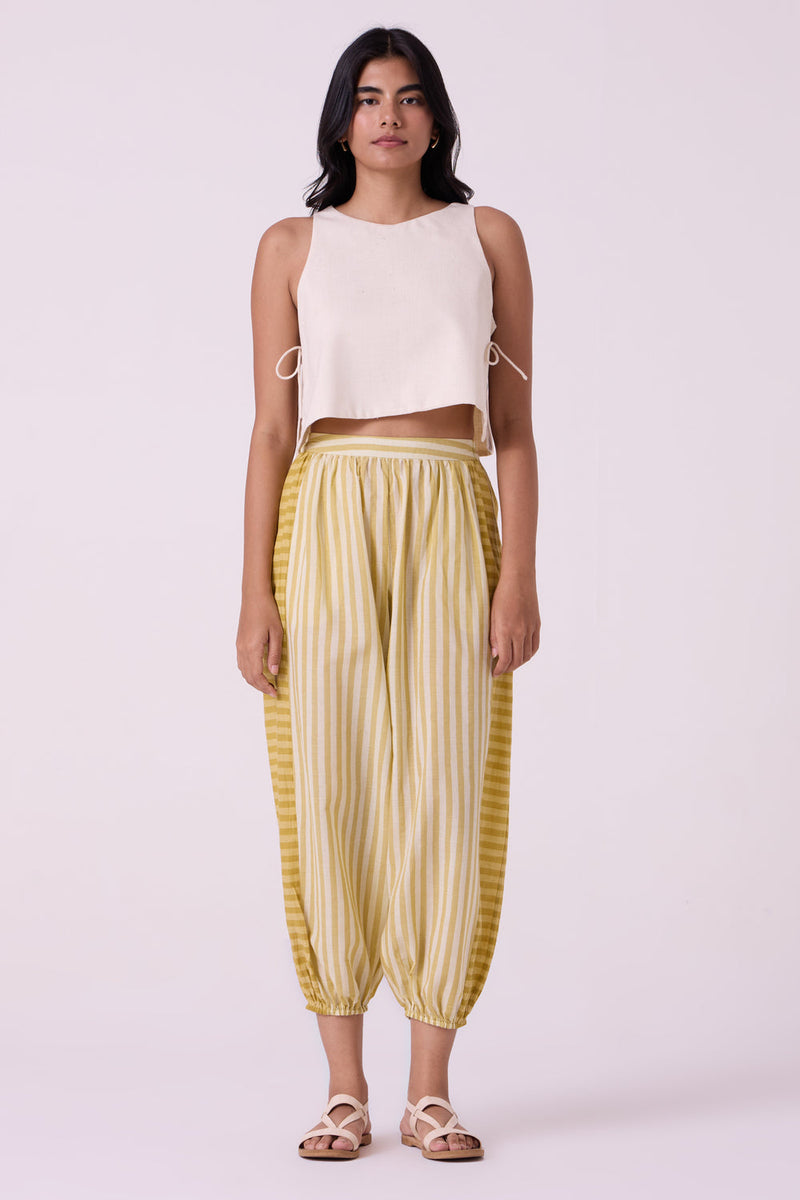Akari Yellow Striped Handwoven Pants handwoven cotton pant/trouser by The Summer House in yellow for women in Singapore