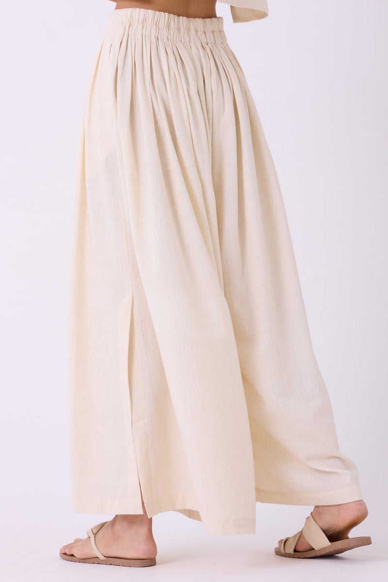 Takumi Off White Handwoven Pleated Pants handspun & handwoven cotton pant/trouser by The Summer House in off white for women in Singapore