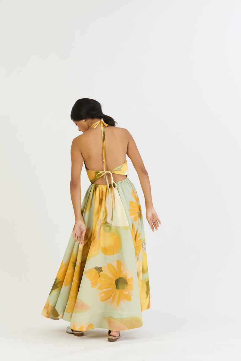 LEMONADE HALTER NECK DRESS satin by Yam in yellow color for women in Singapore