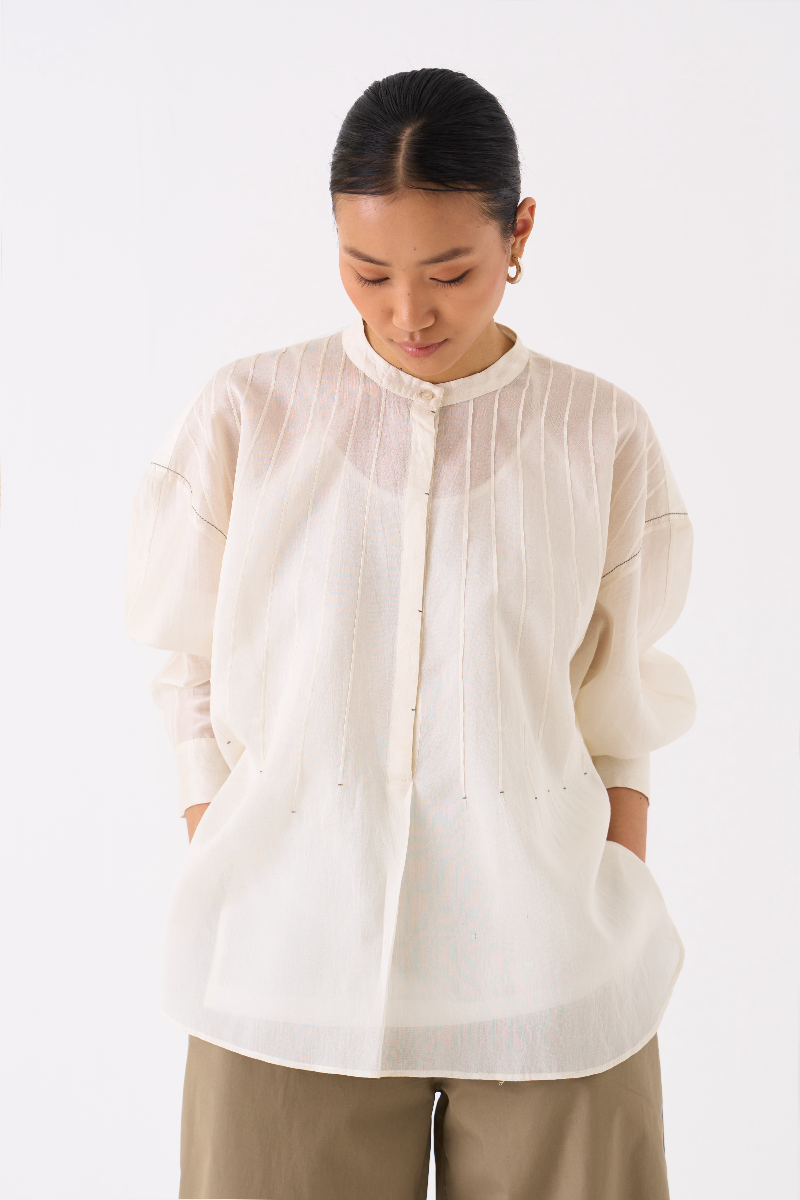 BAT SLEEVE TOP 
- IVORY chanderi by THREE in ivory color for women in Singapore