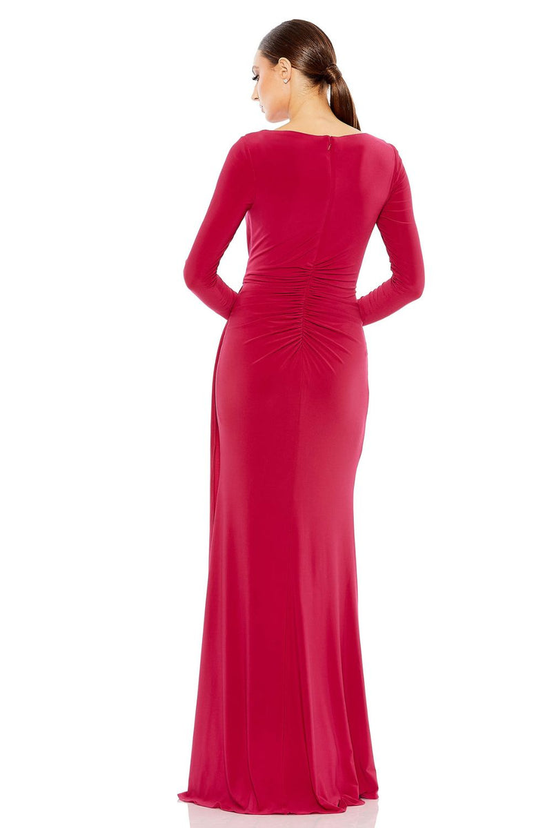 26714-Ruched Long Sleeve Cowl Neck Gown by Mac Duggal in pink color for women in Singapore