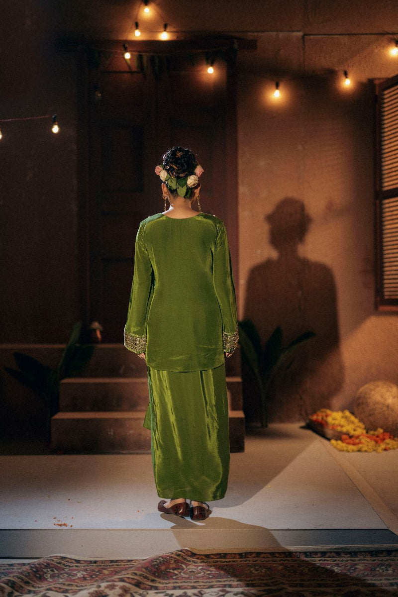 Sunira Tunic Jacket with Wrap Skirt- Mehendi