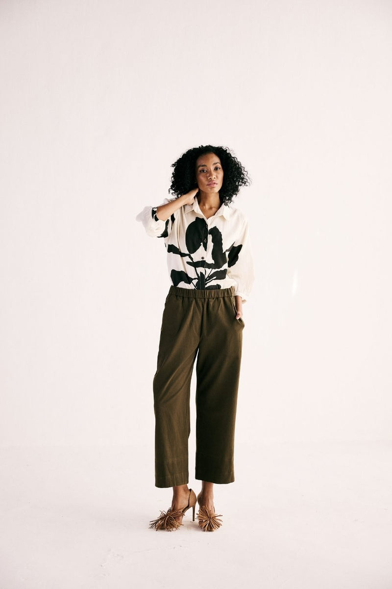 OLIVE TROUSERS twill by Khara Kapas in green for women in Singapore