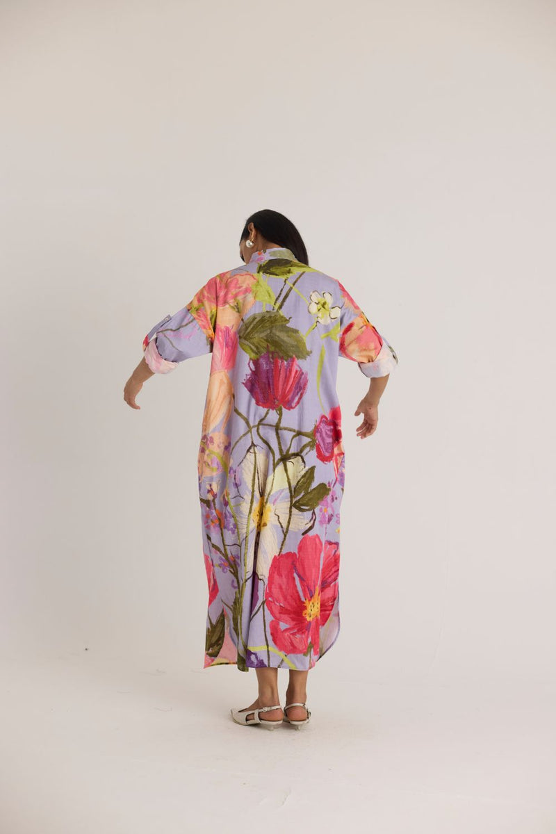 DOLLY PURPLE SHIRT DRESS satin by Yam in multi color for women in Singapore