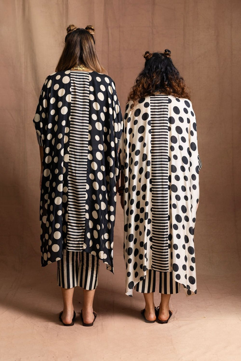 Square Tunic Set (Retro)-Black with white polka Pure Muslin Kurta Set Sabo by Sabina — Canvas & Weaves Singapore