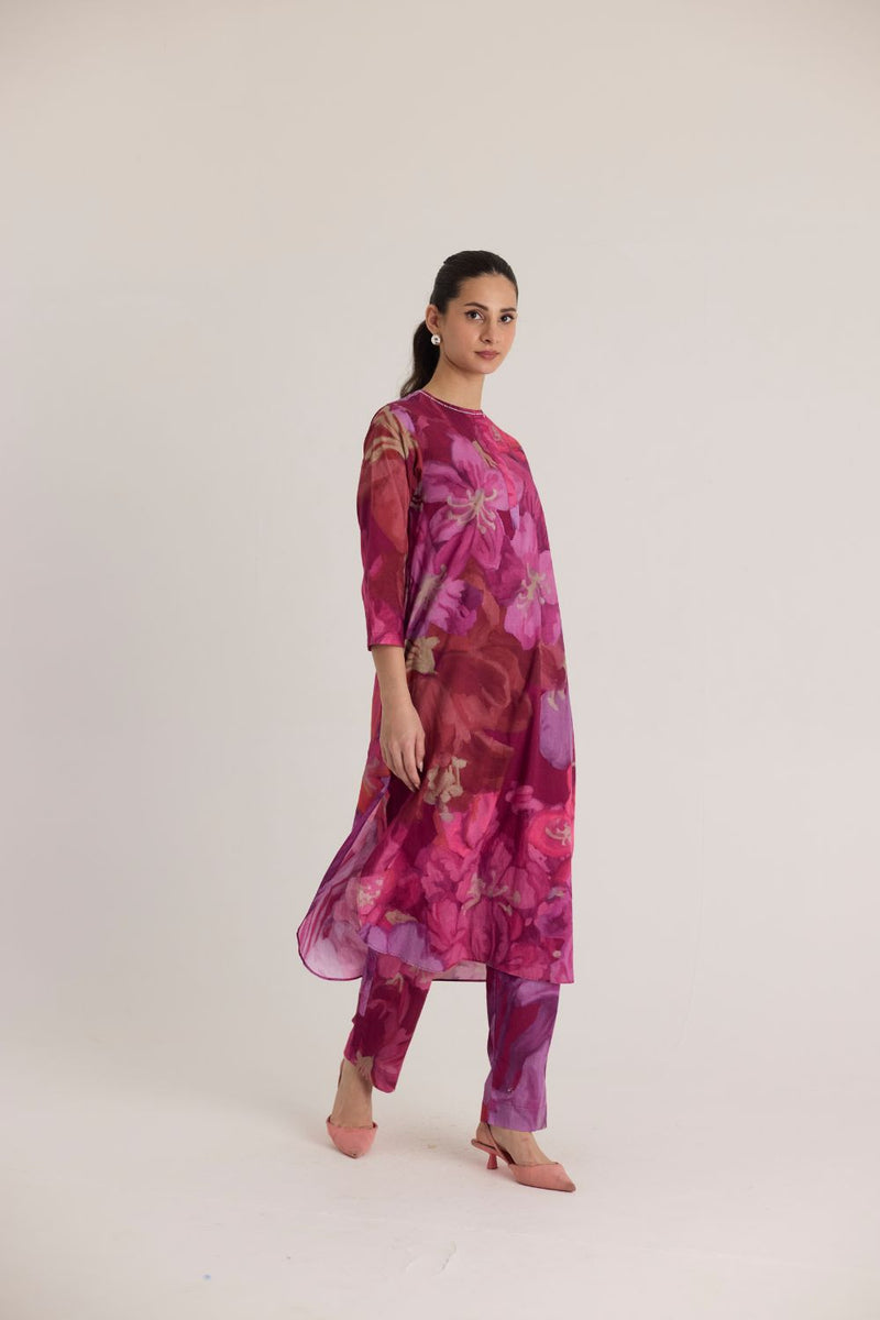 VIOLET GIA STYLE KURTA SET cotton by Yam in pink color for women in Singapore