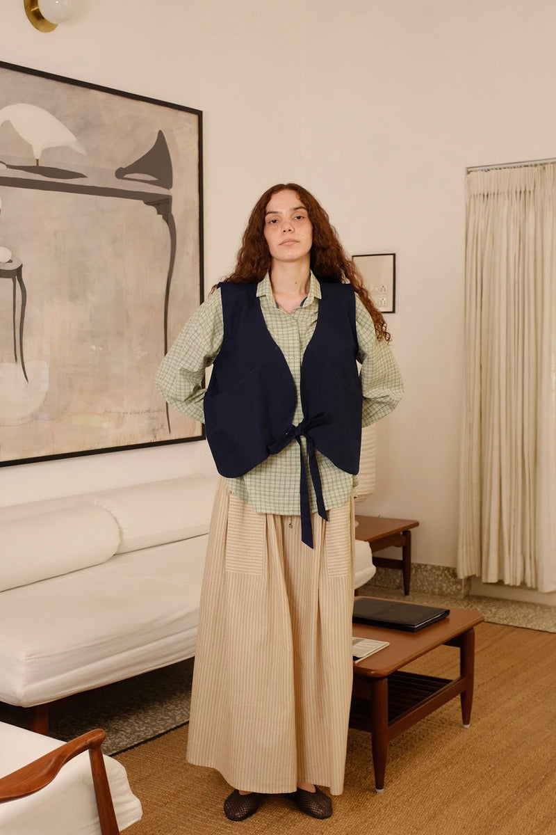 Briar Vest cotton jacket/overlay by MASON AND MILL in navy blue for women in Singapore