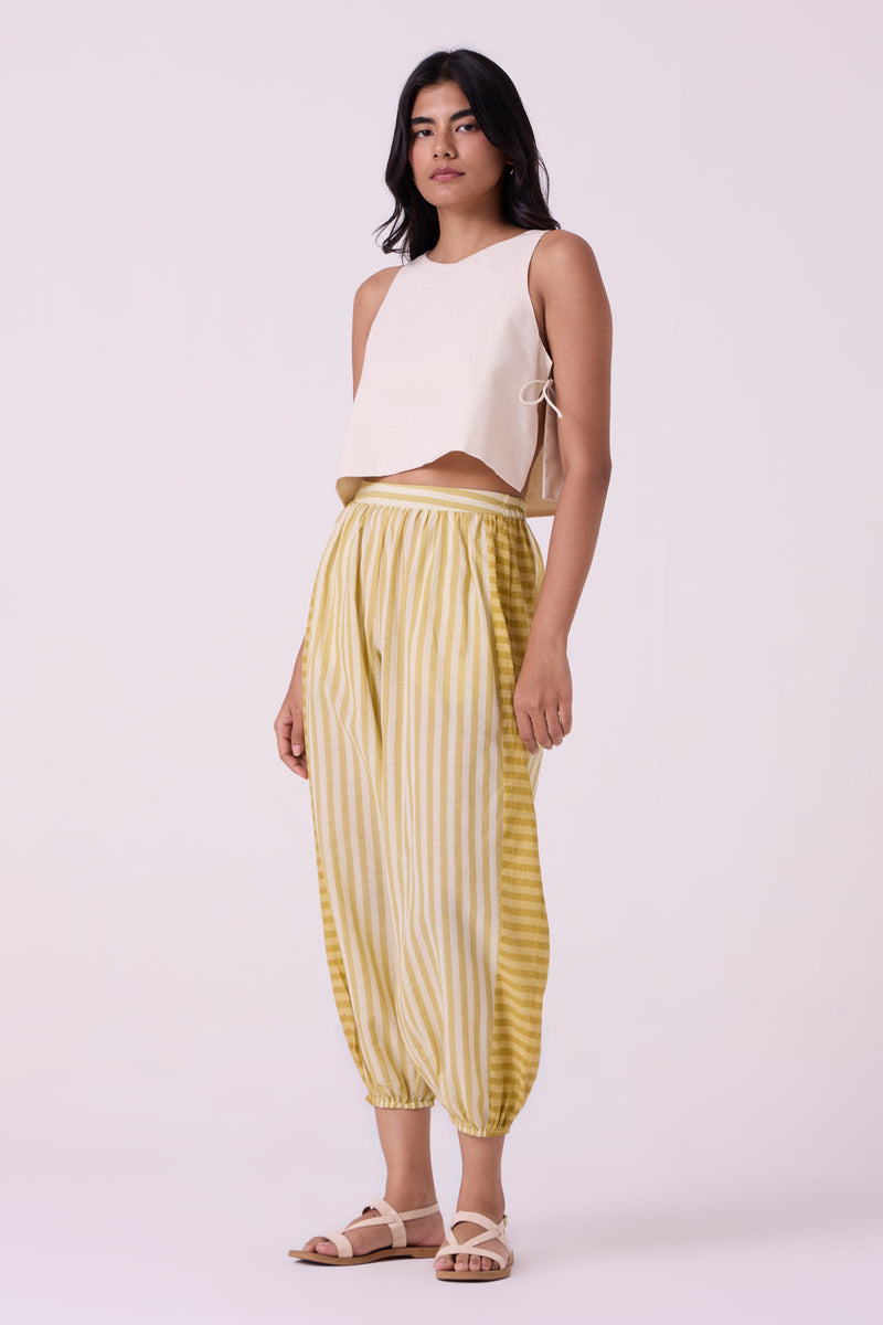 Akari Yellow Striped Handwoven Pants handwoven cotton pant/trouser by The Summer House in yellow for women in Singapore