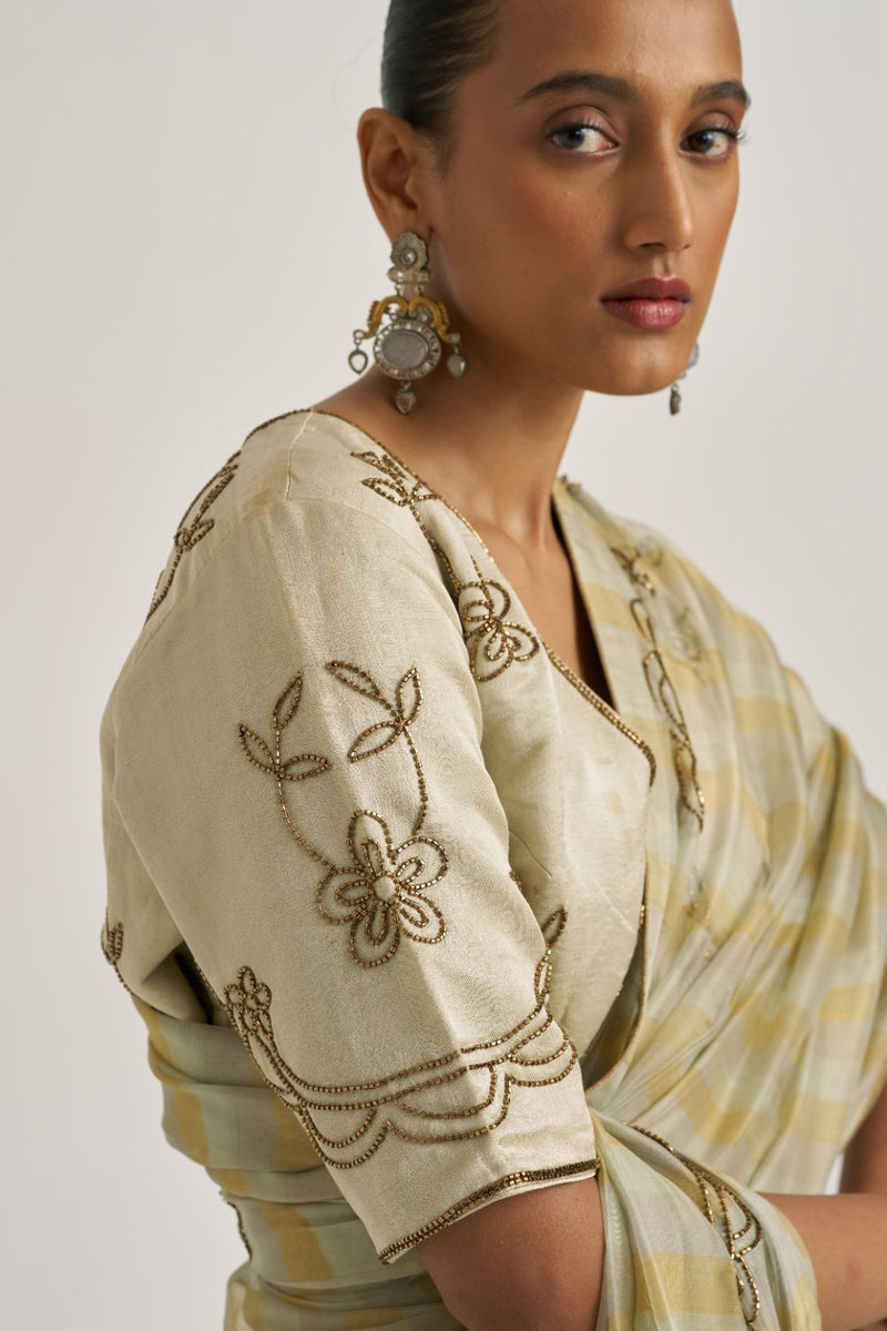 Yamini Blouse Gold silk by Suparna Som in gold color for women in Singapore