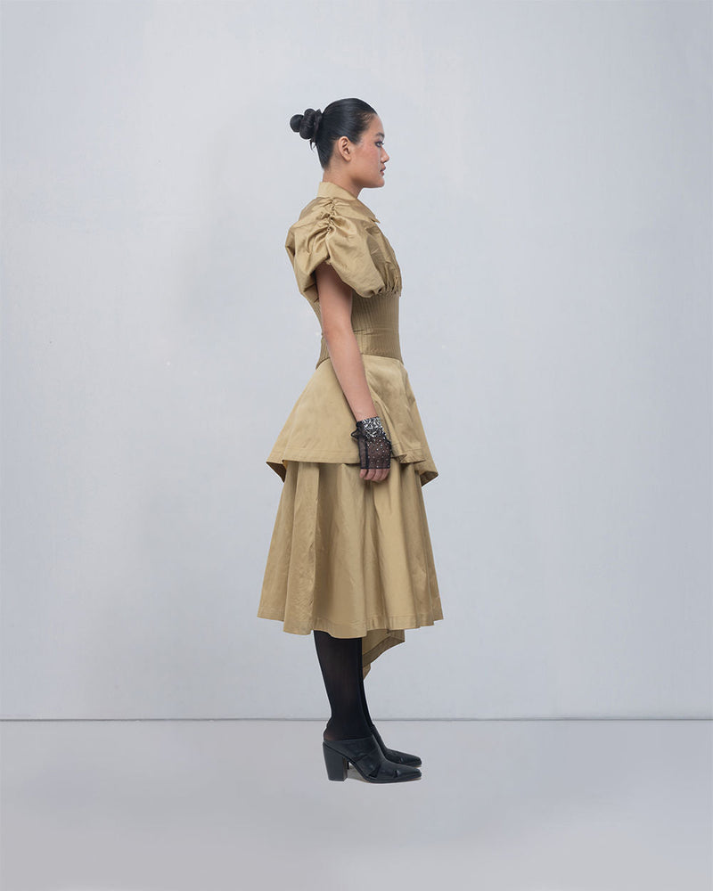 Kanon Dress viscose by Leh Studios in golden for women in Singapore