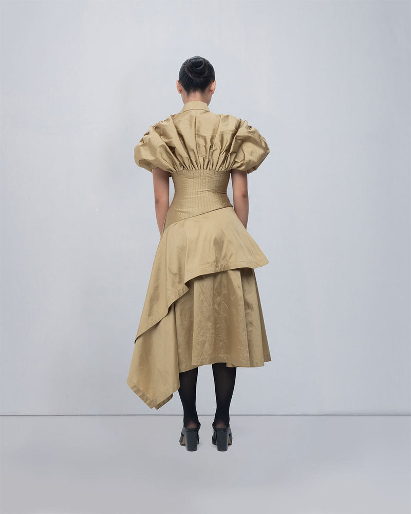Kanon Dress viscose by Leh Studios in golden for women in Singapore