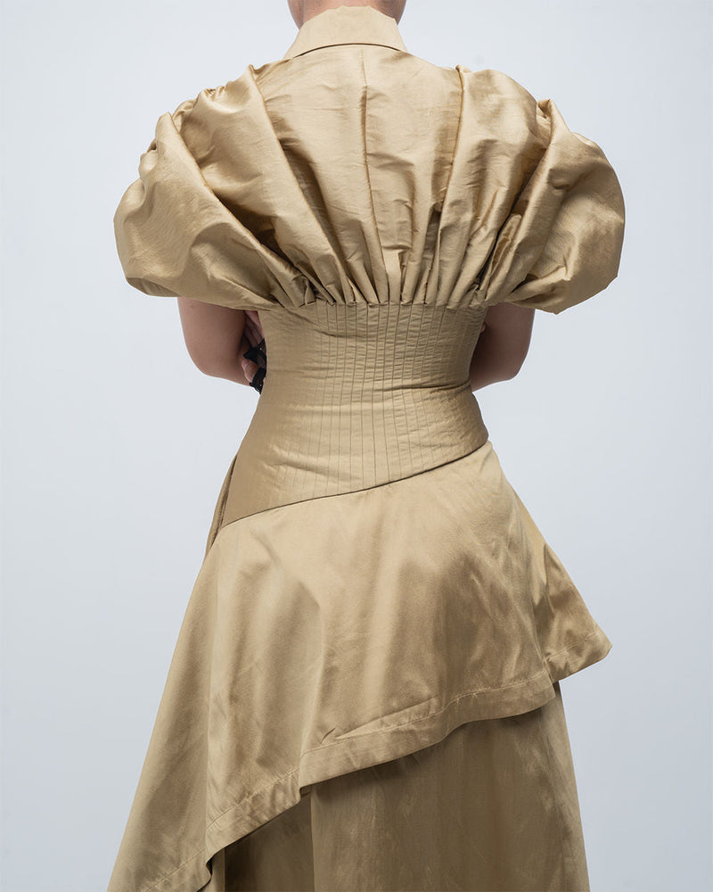 Kanon Dress viscose by Leh Studios in golden for women in Singapore