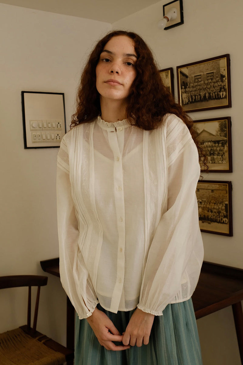 Sora Top cotton silk top/shirt by MASON AND MILL in off-white for women in Singapore