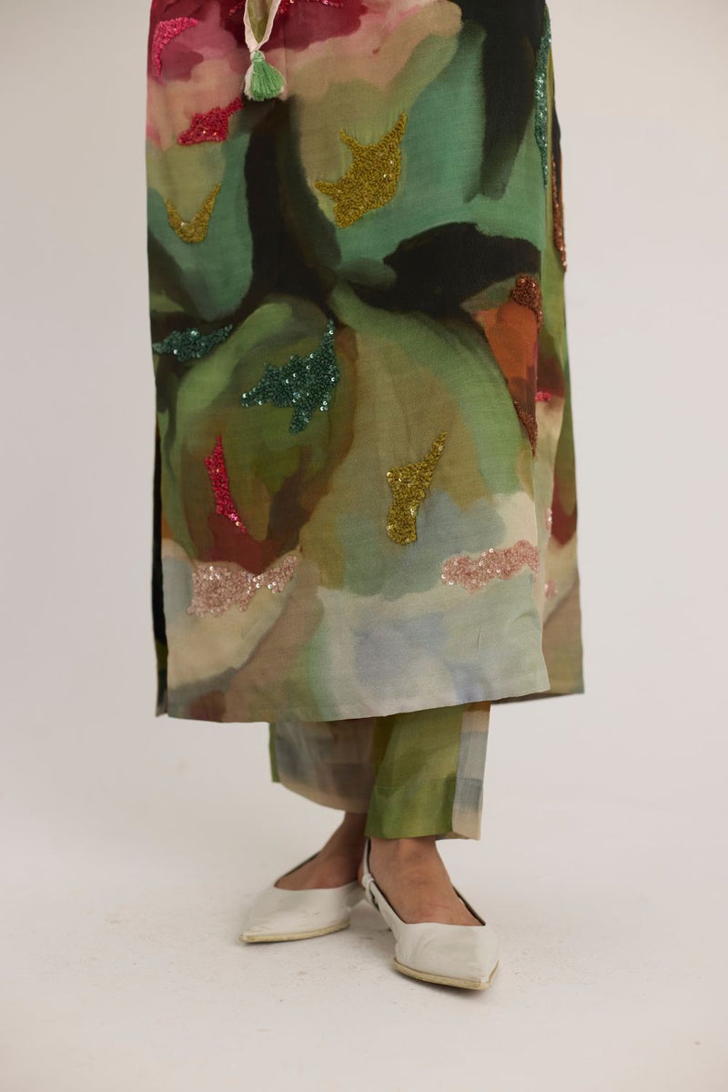 TILLY EMROIDERED LONG V NECK KURTA SET mul by Yam in multi color for women in Singapore