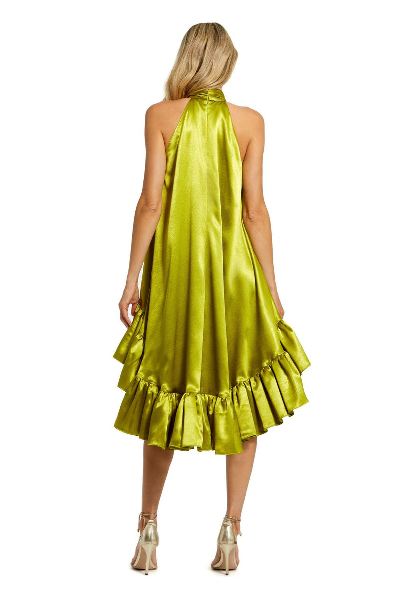 20711-Green High Neck Satin Mini Dress With Keyhole satin by Mac Duggal in green color for women in Singapore