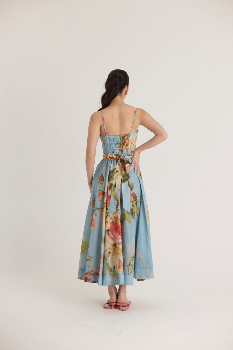 TAFFY COTTON FRILLS DRESS cotton by Yam in blue color for women in Singapore