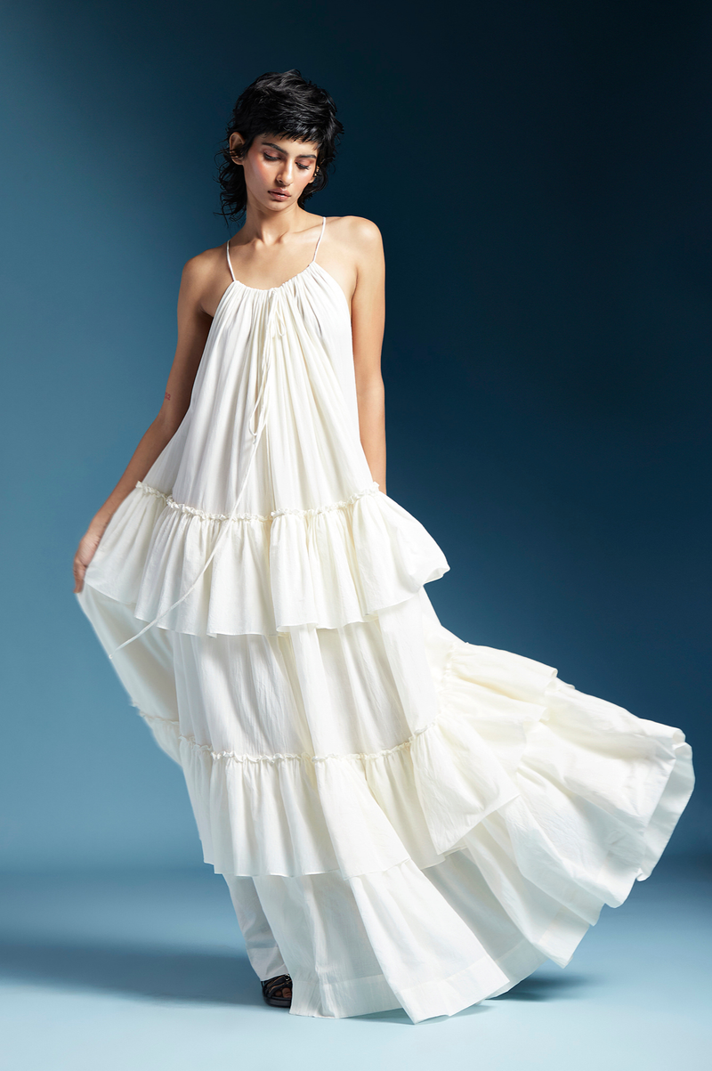 Akari Dress-White cotton by Chola in white color for women in Singapore