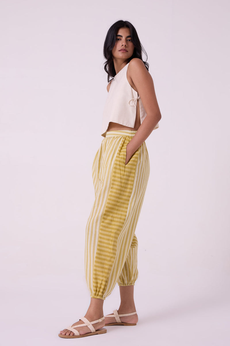 Akari Yellow Striped Handwoven Pants handwoven cotton pant/trouser by The Summer House in yellow for women in Singapore
