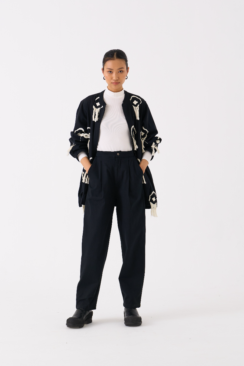 FRINGE BOMBER JACKET CO-ORD 
(SET OF 2)-BLACK by THREE in black color for women in Singapore