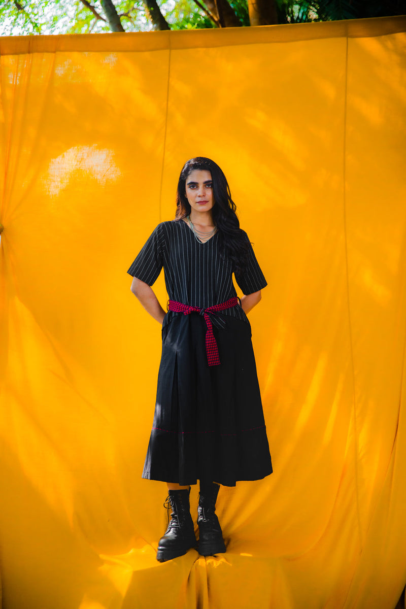 The Noir Belt Dress cotton dress by 145 East in black for women in Singapore