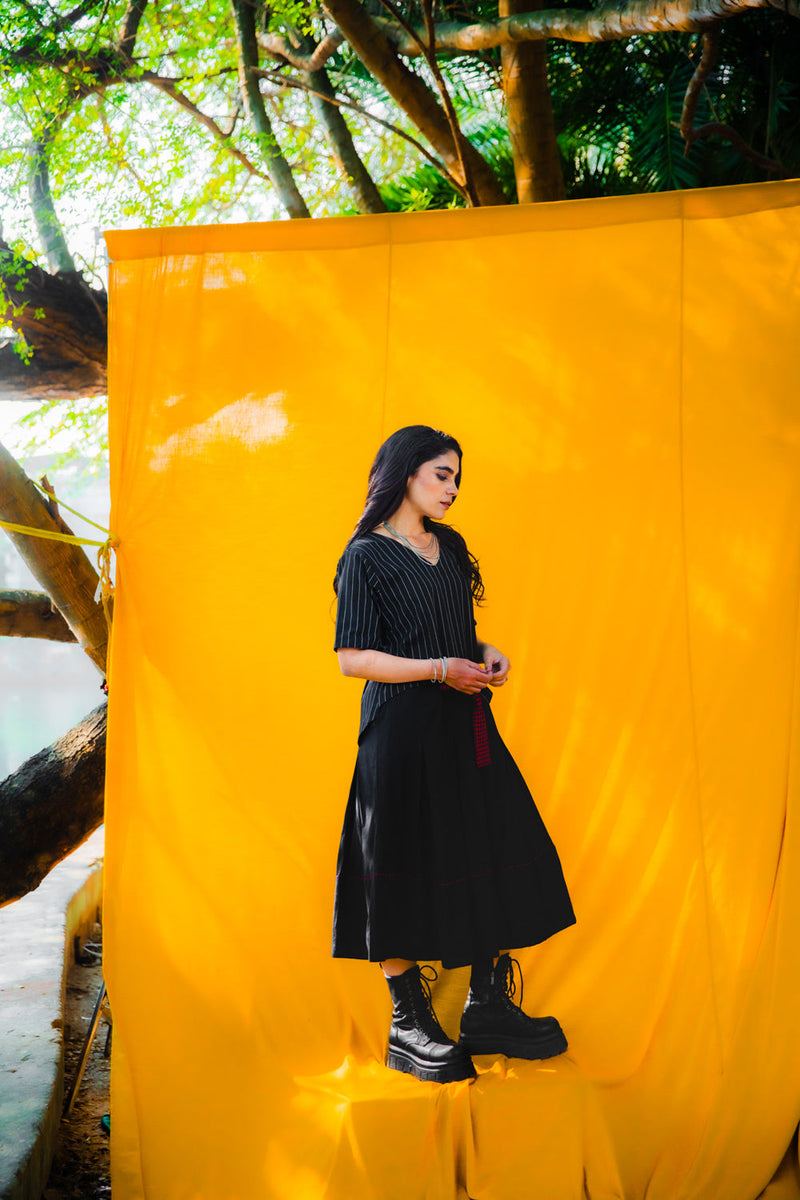 The Noir Belt Dress cotton dress by 145 East in black for women in Singapore
