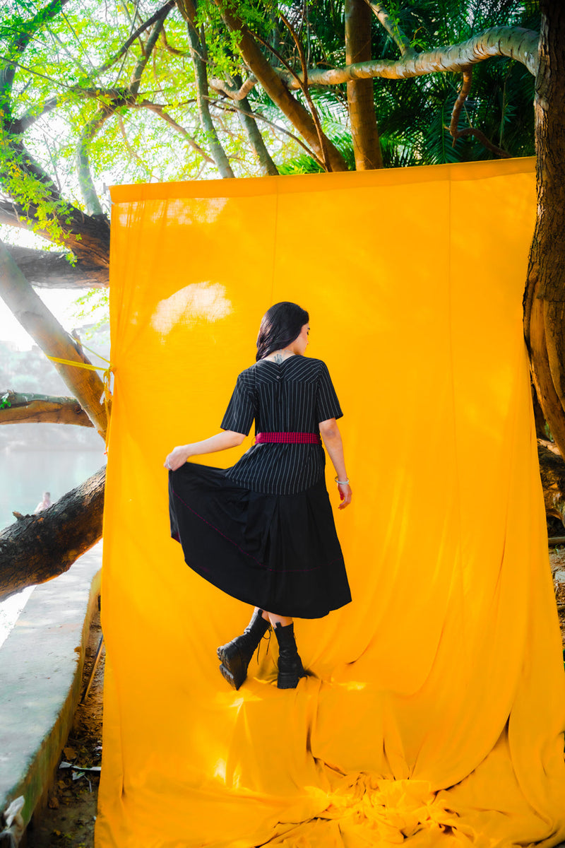 The Noir Belt Dress cotton dress by 145 East in black for women in Singapore