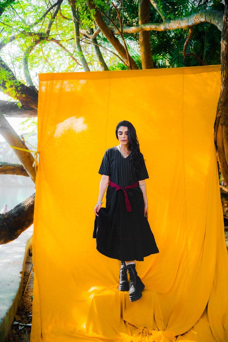 The Noir Belt Dress cotton dress by 145 East in black for women in Singapore