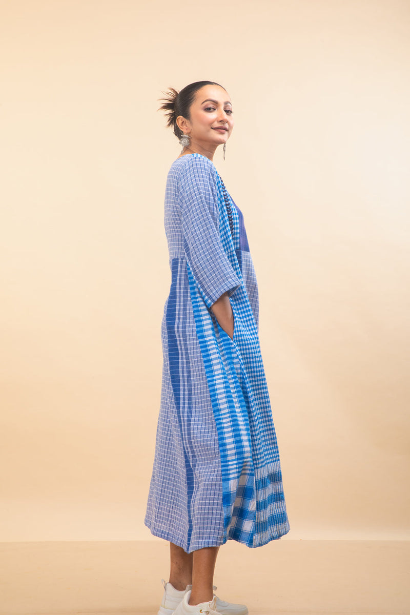 Blue Side Panelled Embroidered Dress gamcha dress by 145 East in blue for women in Singapore