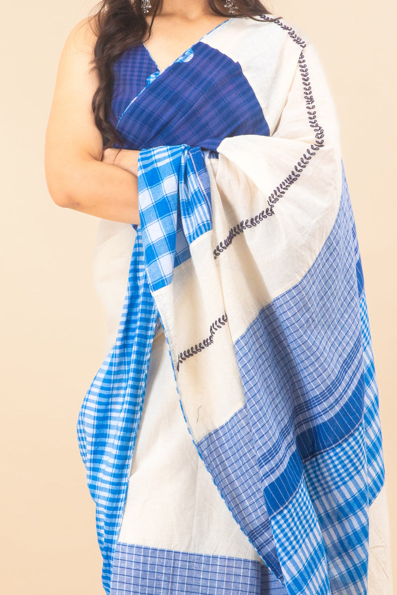 Indigo Grace Saree cotton,gamcha saree by 145 East in white, blue for women in Singapore