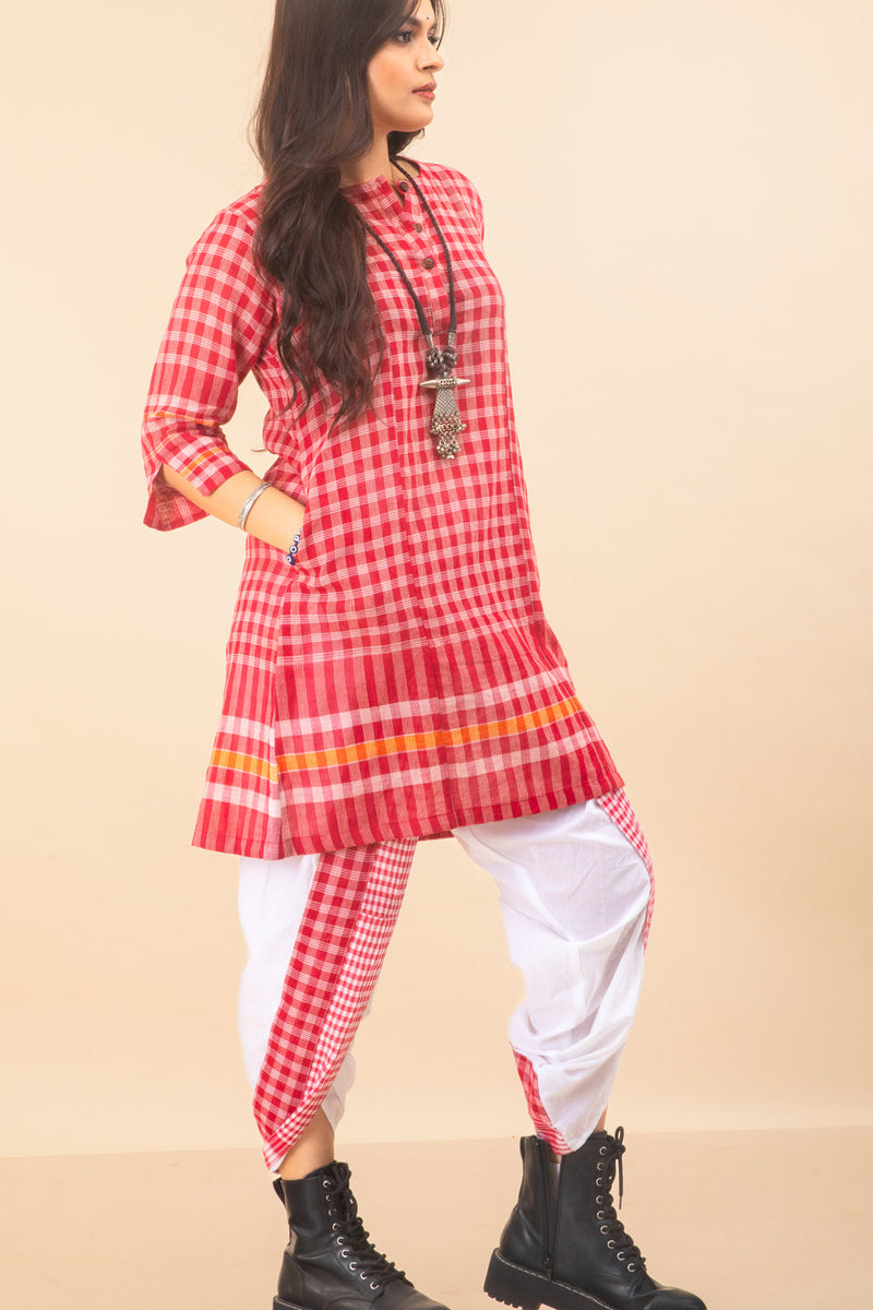 Nomadic Grace Set cotton,gamcha co-ord set by 145 East in red, white for women in Singapore