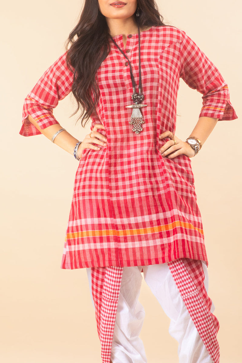 Nomadic Grace Set cotton,gamcha co-ord set by 145 East in red, white for women in Singapore