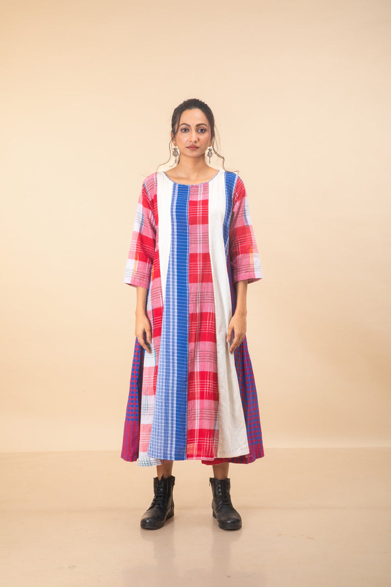 Miss Marvel 16 Panelled Set cotton,gamcha co-ord set by 145 East in red, blue, white for women in Singapore