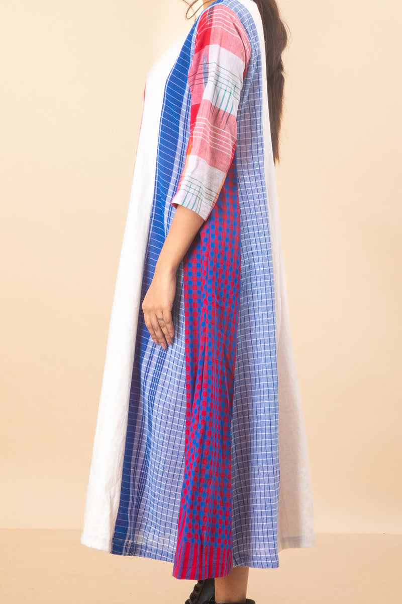 Miss Marvel 16 Panelled Dress cotton,gamcha dress by 145 East in red, blue for women in Singapore