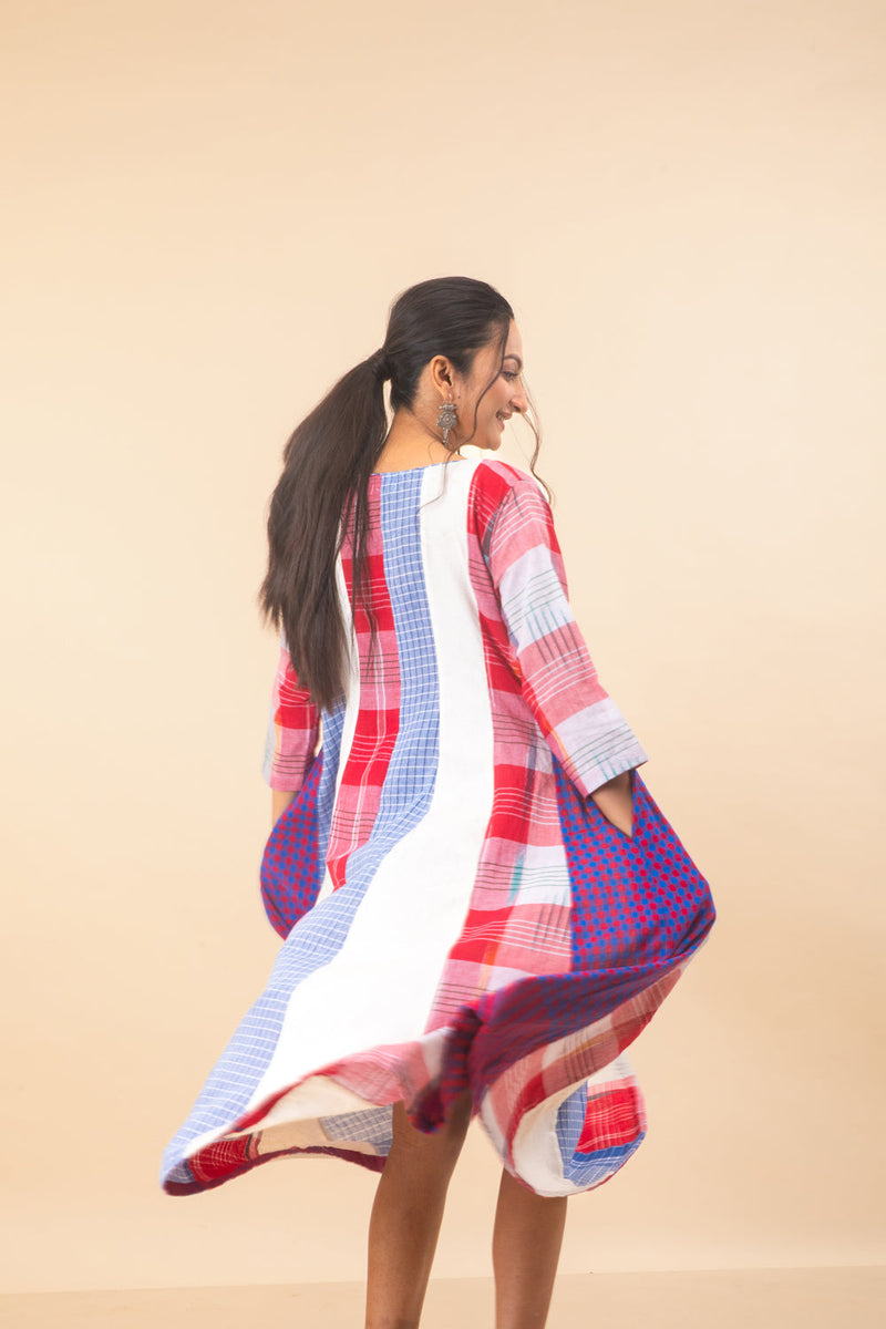 Miss Marvel 16 Panelled Set cotton,gamcha co-ord set by 145 East in red, blue, white for women in Singapore