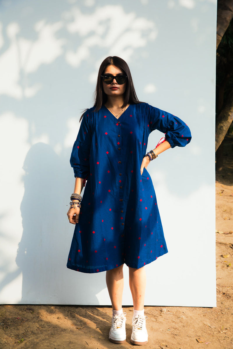 Midnight Blue Melody Dress cotton dress by 145 East in blue for women in Singapore