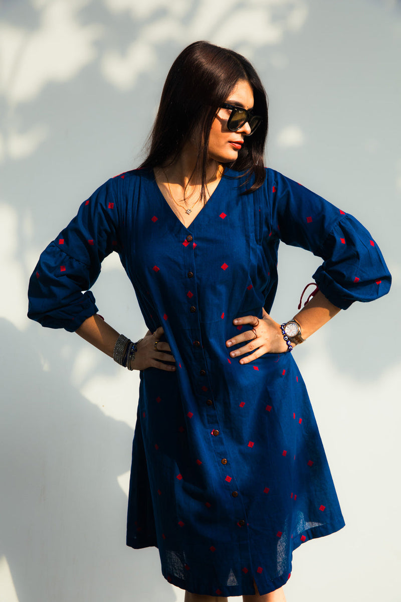 Midnight Blue Melody Dress cotton dress by 145 East in blue for women in Singapore