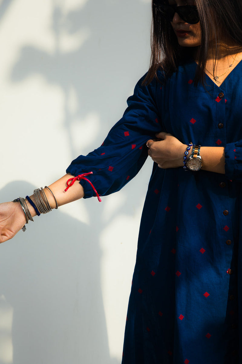 Midnight Blue Melody Dress cotton dress by 145 East in blue for women in Singapore
