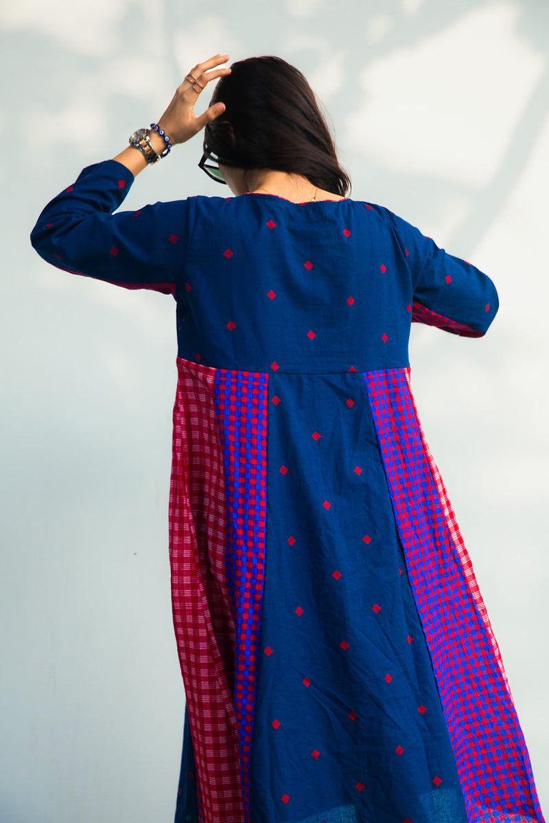 Cerulean Echo Dress cotton,gamcha dress by 145 East in blue, purple for women in Singapore