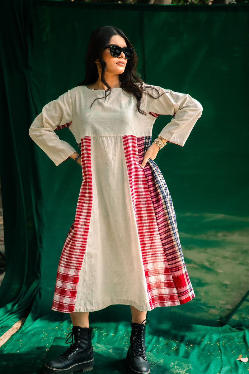 Side Panelled Dress + Palazzo Set (2 Piece Set) cotton,gamcha kurta/kurta set by 145 East in red, white for women in Singapore