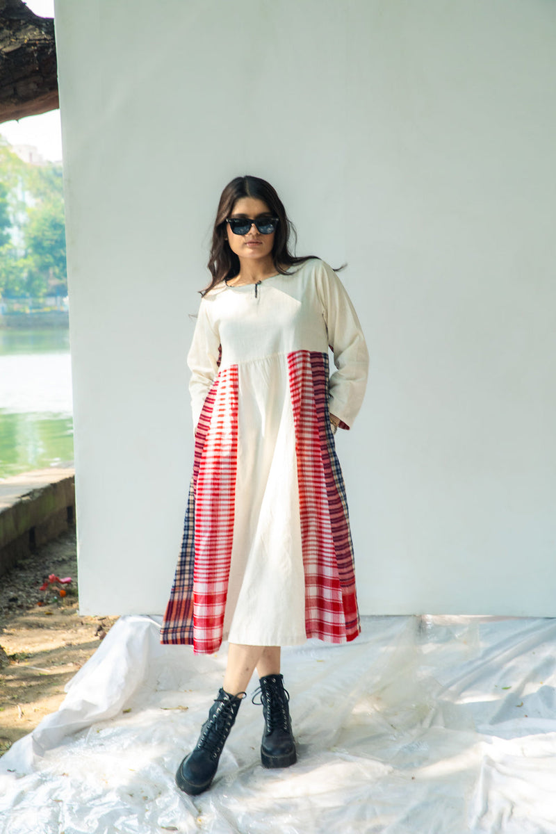 Side Panelled Dress + Palazzo Set (2 Piece Set) cotton,gamcha kurta/kurta set by 145 East in red, white for women in Singapore