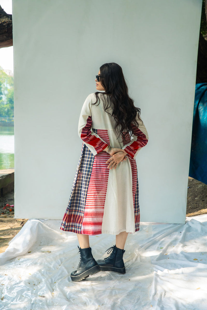 Side Panelled Dress + Palazzo Set (2 Piece Set) cotton,gamcha kurta/kurta set by 145 East in red, white for women in Singapore